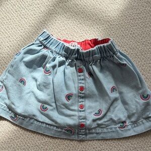 Mini Boden Denim Skirt with Rainbow Embroidery